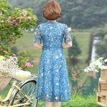 Load image into Gallery viewer, Women Summer Casual Dress Ladies Middle-aged Print Short Sleeve Pleated Dresses Female Vintage V-neck Vestidos