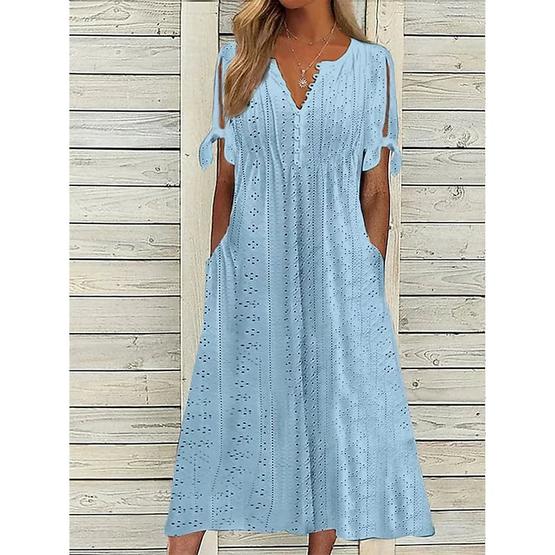 New women's dress, with slits and open V-neck, lace ruffles, elegant mid-length women's casual party dress