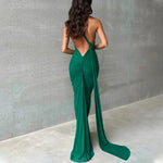 Load image into Gallery viewer, Womens Elegant Evening Party Cocktail Long Dress Sexy Backless Open Back Ruched Slim Bodycon Formal Wedding Guest Maxi Dress