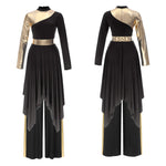 Load image into Gallery viewer, Women Worship Liturgical Dance Performance Costume Lyrical Dresses 2pcs Long Sleeve Asymmetrical Hem Dress with Wide-Leg Pants
