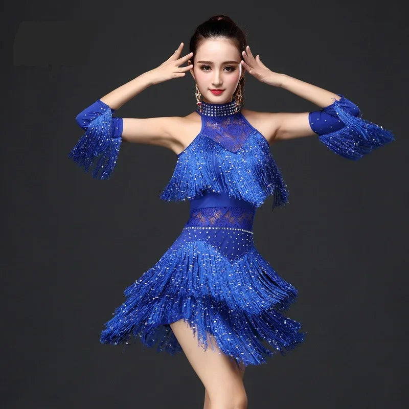Woman Latin Dance Dress Women Sexy Fringe Ballroom Tango Cha Rumba Samba Dresses For Dancing Stage Show