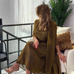 Load image into Gallery viewer, Womens Dresses Fashion 2025 Pleated Clothing Womens 2 Piece Outfit Two Piece Sets Metallic Fabrics Casual Long Dresses
