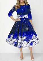 Load image into Gallery viewer, Winter Christmas Dresses Women Vintage Robe Swing Elegant Half Sleeve Casual Print Party Dress