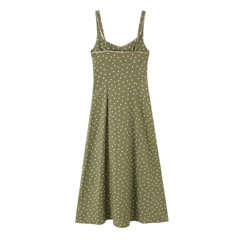 Women's Dress 2026 New Fashion Trend Summer Polka Dot Linen Blend Midi Dress