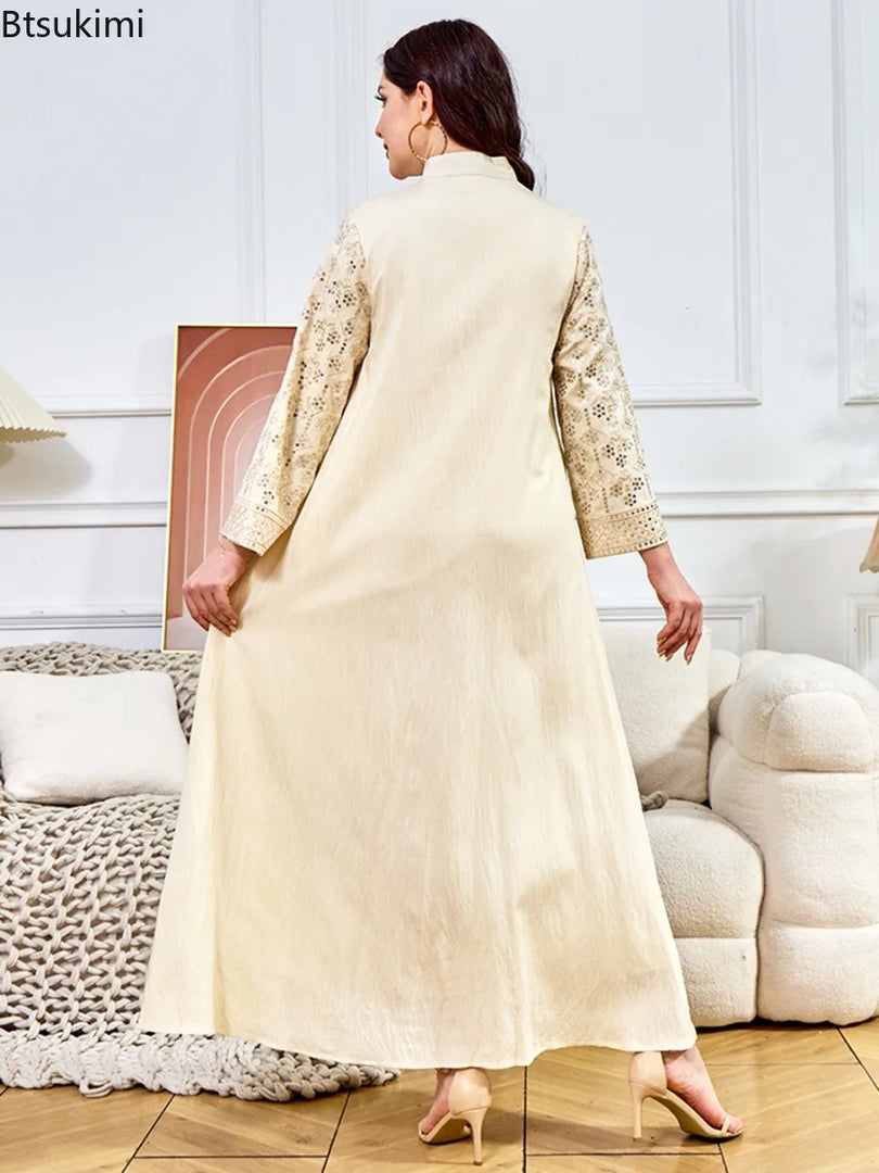 Women Elegant Dresses Eid Muslim Sequins Maxi Dress Jalabiya Morocco Party Robe Evening Dresses Dubai Abaya Kaftan Arab Vestidos
