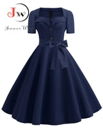Load image into Gallery viewer, Women Summer Dress Elegant Retro Vintage 50s 60s Robe Rockabilly Swing Pinup Dresses Casual Red Party Vestidos