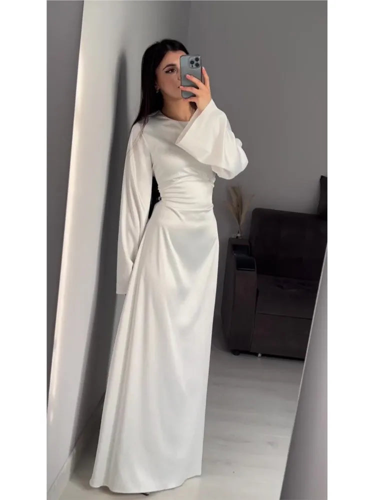 Elegant Evening Dresses For Women 2025 Summer Fashion New O Neck Long Sleeve Slim Waist-hugging Straps Robe Female Party Vestido