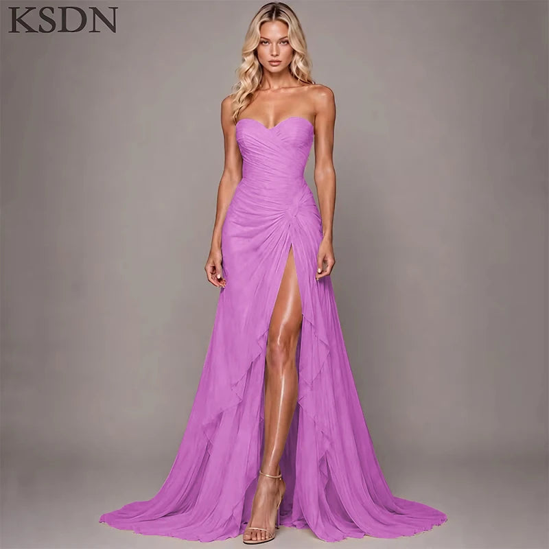 Elegant Women Evening Dresses for Women Luxury Chiffon Chapel Train Gowns Side Slit Sleeveless Wedding Long Dress Vestidos