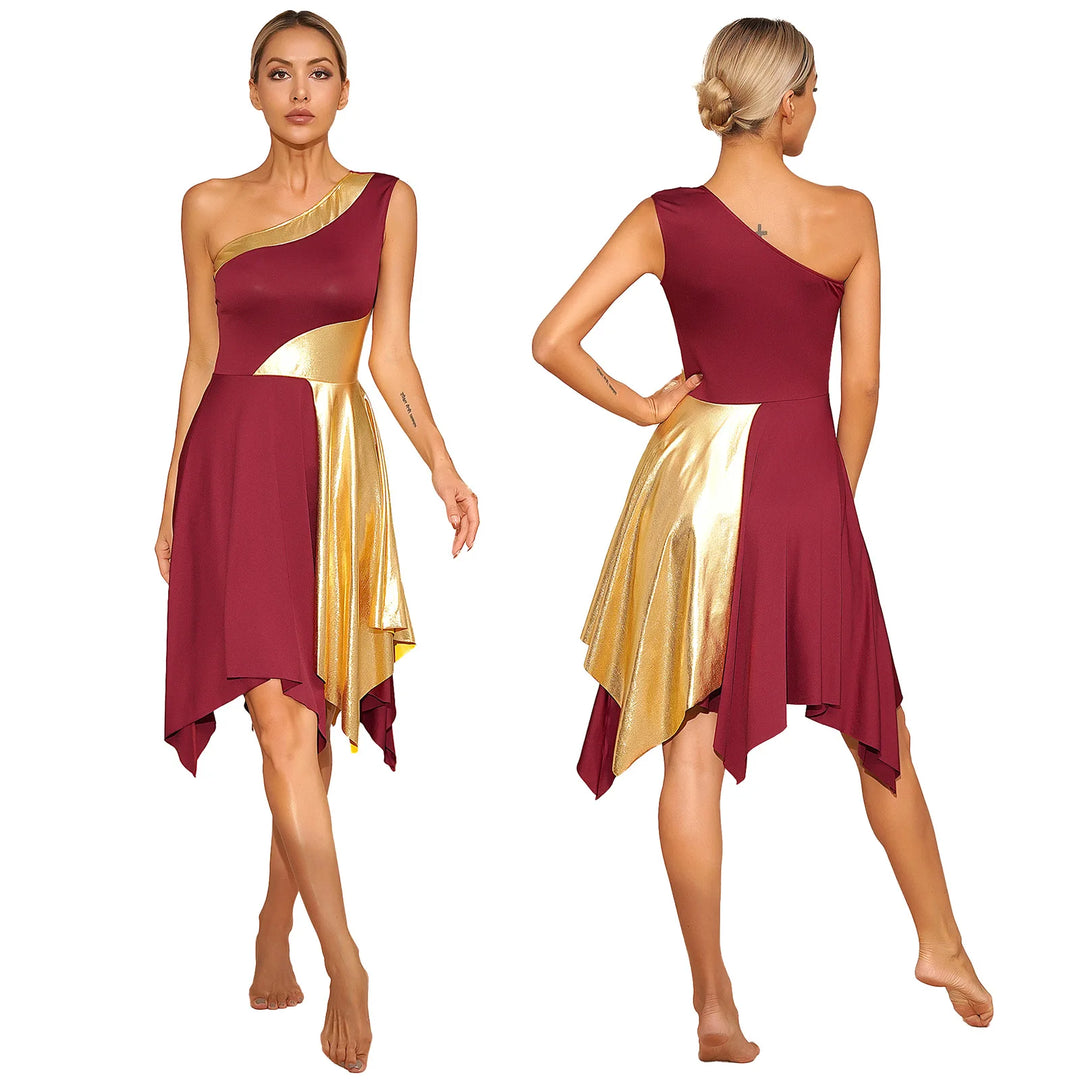 Women Church Choir Worship Praise Dress Modern Lyrical Dance Performance Costume One Shoulder Irregular Hem Dresses Dancewear