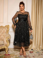 Load image into Gallery viewer, Sophisticated Dinner Dress with Sheer Sleeves and Sparkling Details for Galas