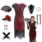 Load image into Gallery viewer, 1920s Dresses for Women Flapper Dress Lace Fan Feather Headband Sequins Beads Fringes 20s Accessories Vintage Mafia Costume