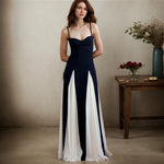 Load image into Gallery viewer, Women Evening Dress Fashion Elegant Royal Sister Slim Black And White Contrast Color Strap Dress Sexy V-Neck High Waist Dresses
