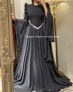Load image into Gallery viewer, Muslim Women Evening Dresses Long Sleeve Summer Chiffon Party Dresses A Line Sage Green Prom Dress فساتين سهرة Customized