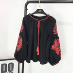 Load image into Gallery viewer, Bohemian Embroidered Dress for Women, Boho, Flower, O-Neck, Lantern Long Sleeve, High Waist, Cotton, White, Spring