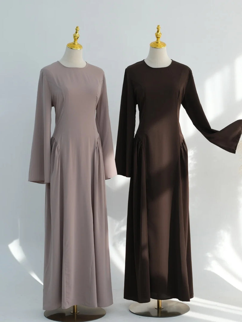 Muslim Women Dubai Traditional Abaya Dress Solid Back Strap Fitted Waist Long Dresses Kaftan Prayer Robe Femme Islamic Clothing
