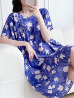 Load image into Gallery viewer, Women's Cotton Silk Sleep Dress Thin Short Sleeve Long Summer Breathable Sweat Absorbent Outerwear Casual Home Leisure Print