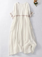 Load image into Gallery viewer, Summer New Dresses for Women LOOSE Embroidery Vintage Dress Streetwear Long Dresses Women Clothing Robe O-Neck White Dress