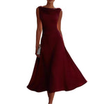 Load image into Gallery viewer, Women Draped Cowl Neck Sleeveless Waist Ruched Midi Dress Elegant Formal Wedding Guest Swing Dress