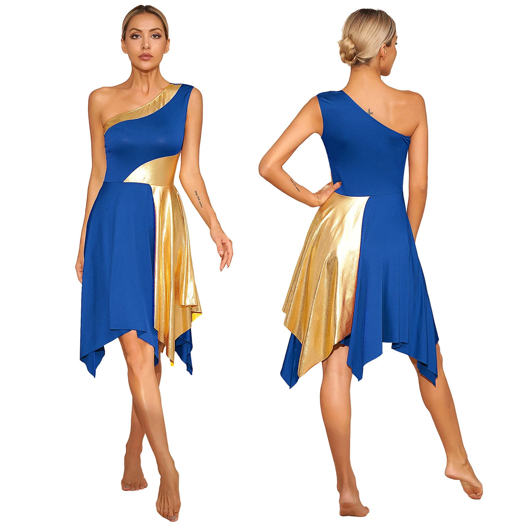 Women Church Choir Worship Praise Dress Modern Lyrical Dance Performance Costume One Shoulder Irregular Hem Dresses Dancewear