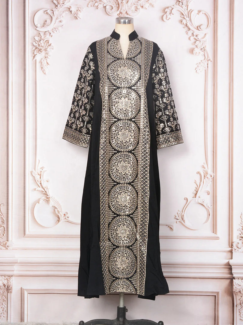 Women Elegant Dresses Eid Muslim Sequins Maxi Dress Jalabiya Morocco Party Robe Evening Dresses Dubai Abaya Kaftan Arab Vestidos