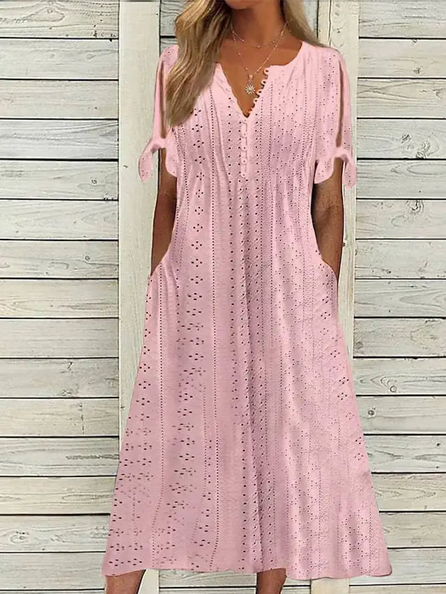 New women's dress, with slits and open V-neck, lace ruffles, elegant mid-length women's casual party dress