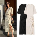 Load image into Gallery viewer, Women's Dress New Pleated Slit Midi Dress Spring Sexy Elegant Women's Long Dress