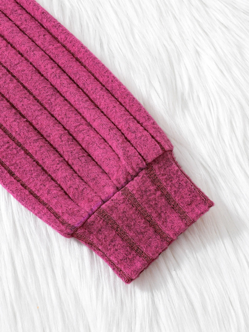 Women's bright pink knitted dress - slim design, warm and comfortable ribbed fabric, suitable for daily wear