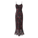 Load image into Gallery viewer, Midi dresses for women 2025 Summer bodycon dresses sexy vintage clothes dress elegant black dress front tie vintage floral dress