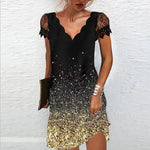 Load image into Gallery viewer, Elegant Dresses for Women V Neck Lace Sleeves Short Dress Women Spring Summer Sexy Ladies Short Sleeve Black Party Dress 2022