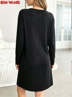 Load image into Gallery viewer, Long-Sleeved Dress for Women. Loose Round-Neck Long-Style Solid-Color Basic Home-Style Casual Dress.