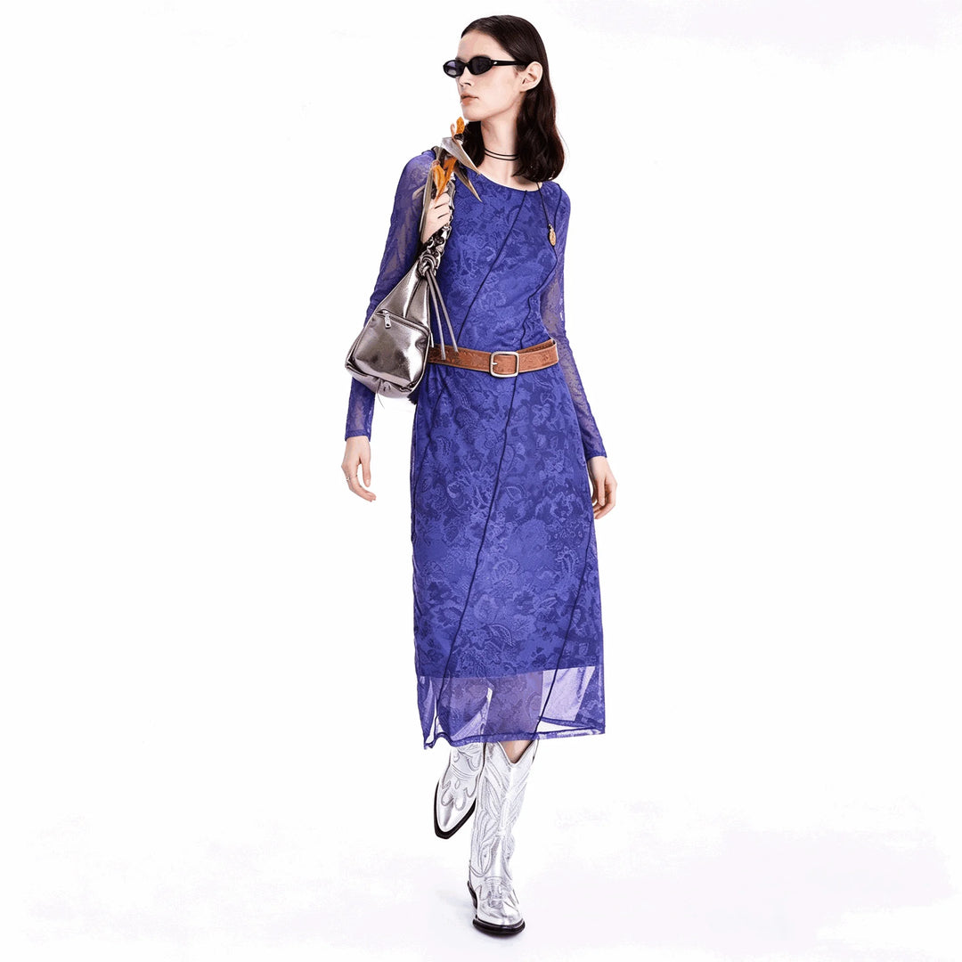 European, American and Spanish original single women's dress with printed elastic splicing light luxury long skirt new product