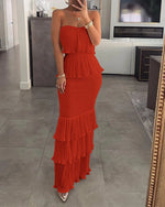 Load image into Gallery viewer, Womens Dresses 2024 Summer Fashion Temperament Solid Color Sexy Bandeau Sleeveless Slim Fit Shirred Ruffle Layered Long Dress