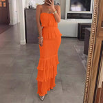 Load image into Gallery viewer, Womens Dresses 2024 Summer Fashion Temperament Solid Color Sexy Bandeau Sleeveless Slim Fit Shirred Ruffle Layered Long Dress