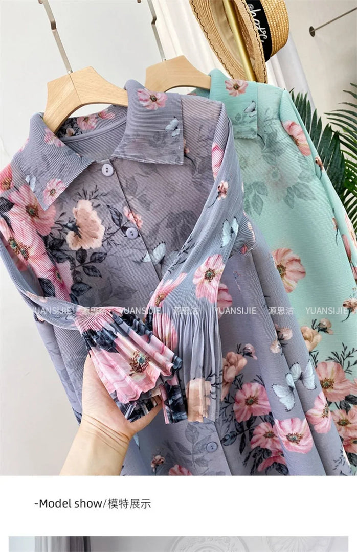 Womens Dresses Evening Dresses Fashion Holiday Style Printed Dress Spring/Summer Flower Folding Long Dress Loose Plus Size Skirt