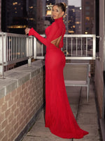 Load image into Gallery viewer, Party Dresses For Women Fashion Sexy Streetwear Solid Hollow Out Turtleneck Full Sleeves Slim Elegant Long Vestidos Robes Female