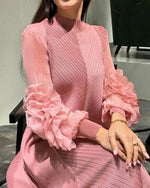 Load image into Gallery viewer, Women Elegant Evening Party Dresses 2025 Summer New Solid Colour Classic Long Sleeve Plate Flower Design Prom Dresses Female