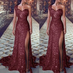 Load image into Gallery viewer, 2026 Women's Wedding Party Dress Evening Elegant Sexy Deep V Neck One Shoulder Sleeveless Sequined Long Maxi Dresses For Women