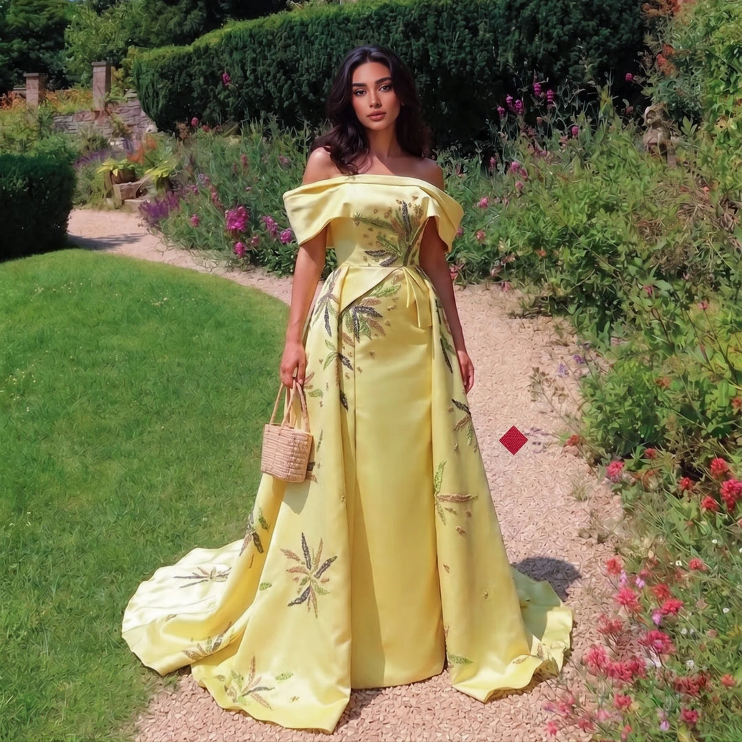 Sharon Said Evening Dresses Elegant Sheath Satin Beaded Dubai Luxury Formal Party Wedding Prom Gowns Over Skirt SS447 Customized