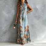 Load image into Gallery viewer, Elegant Sleeveless Long Dress for Women Digital Print Turndown Collar Single-breasted Dresses Flowy Casual Boho Summer Vestido
