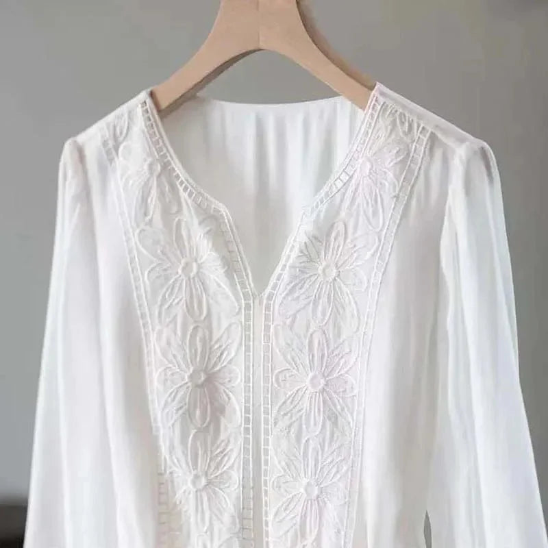 Embroidered Chiffon Dress For Women Spring/Summer New High end Dresses Loose Mom Long Dresses Femme Vestidos New ﻿