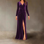 Load image into Gallery viewer, Velvet Dress for Women 2025 Autumn Winter New V-neck Slim Twist High Waist Evening Dress Sexy Solid Color Pleated A-line Dresses