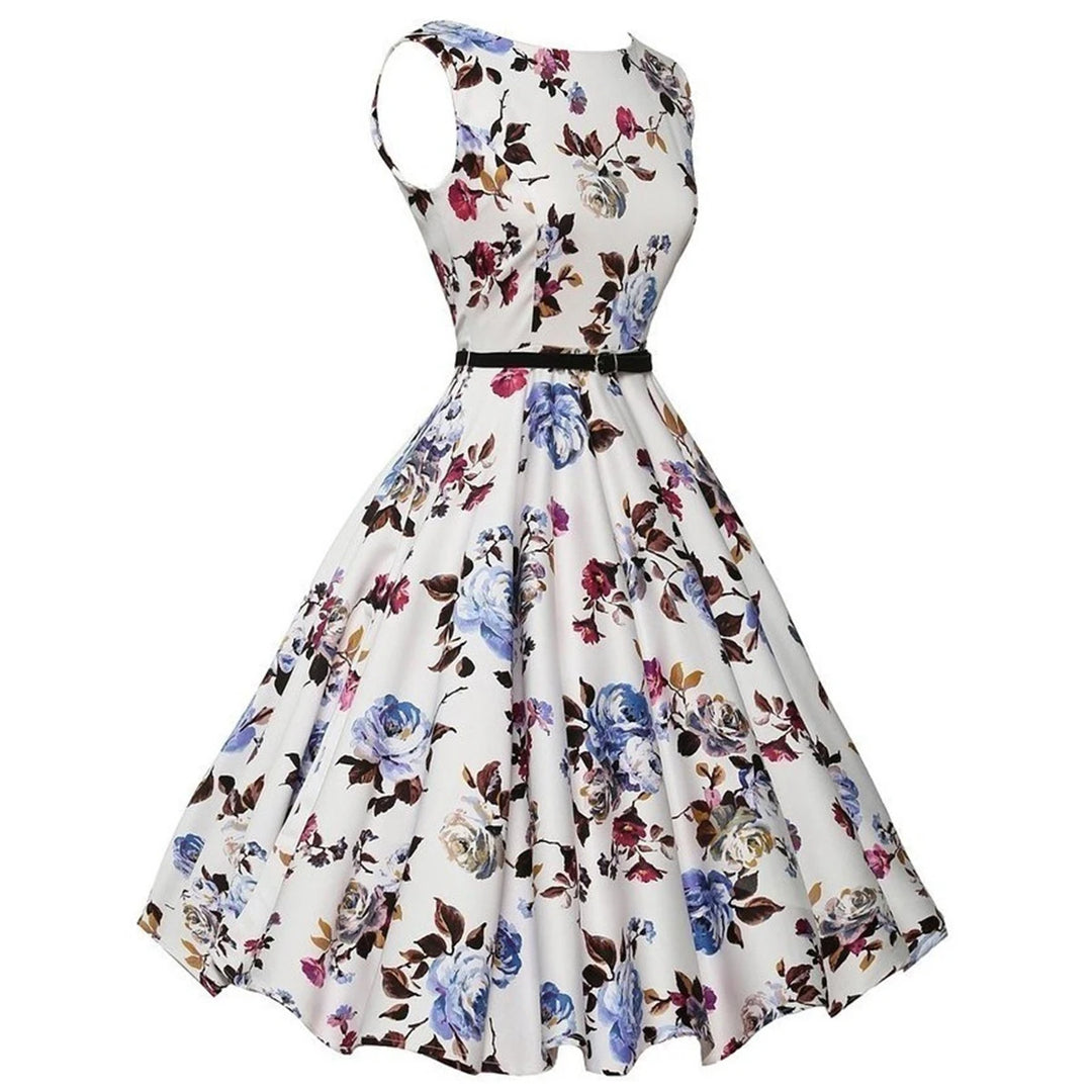 Women Dress Vintage Robe Audrey Hepburn Rockabilly Retro Sleeveless Print Party dresses Summer Vestidos