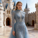 Load image into Gallery viewer, Elegant Muslim Evening Dress for Women 2026 Luxury Dubai High Neck Long Sleeves Beads Formal Prom Wedding Party Gowns Customized