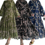 Load image into Gallery viewer, Muslim Women's Dress Casual Fashion Middle Eastern Chiffon Round Neck Tie-Dye with Belt Long Temperament Elegant Arab Dress