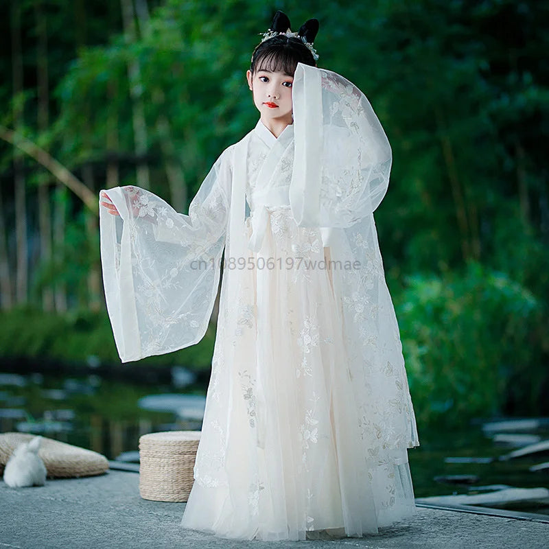 Hanfu Dress Traditional Chinese Cloth Outfit Ancient Folk Dance Stage Costumes Oriental Children Girls Fairy Princess Cosplay