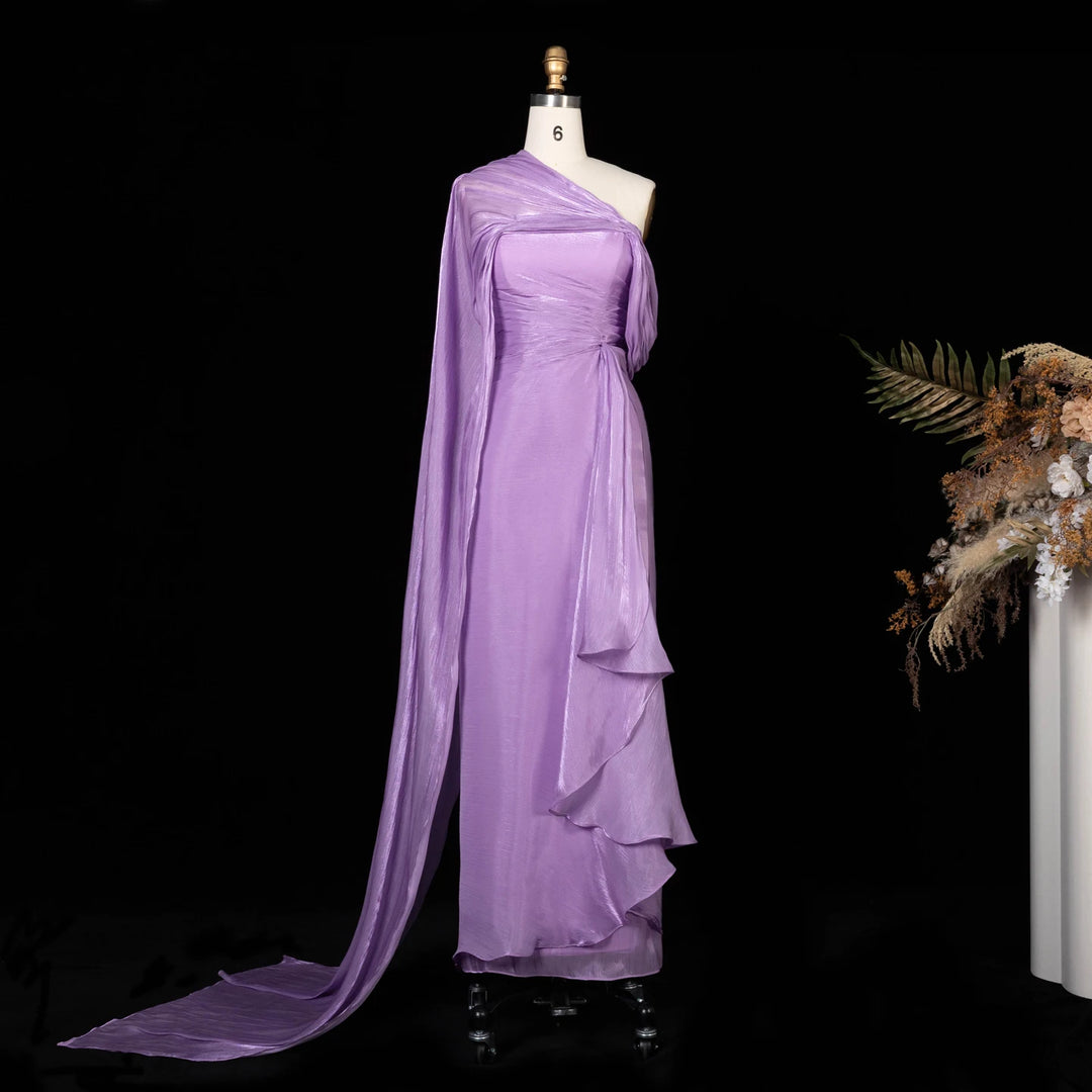 Sharon Said 2026 Women's Elegant Evening Dresses with Draped Cape Formal Birthday Gown Pink One Shoulder Arabic SF199 Customized