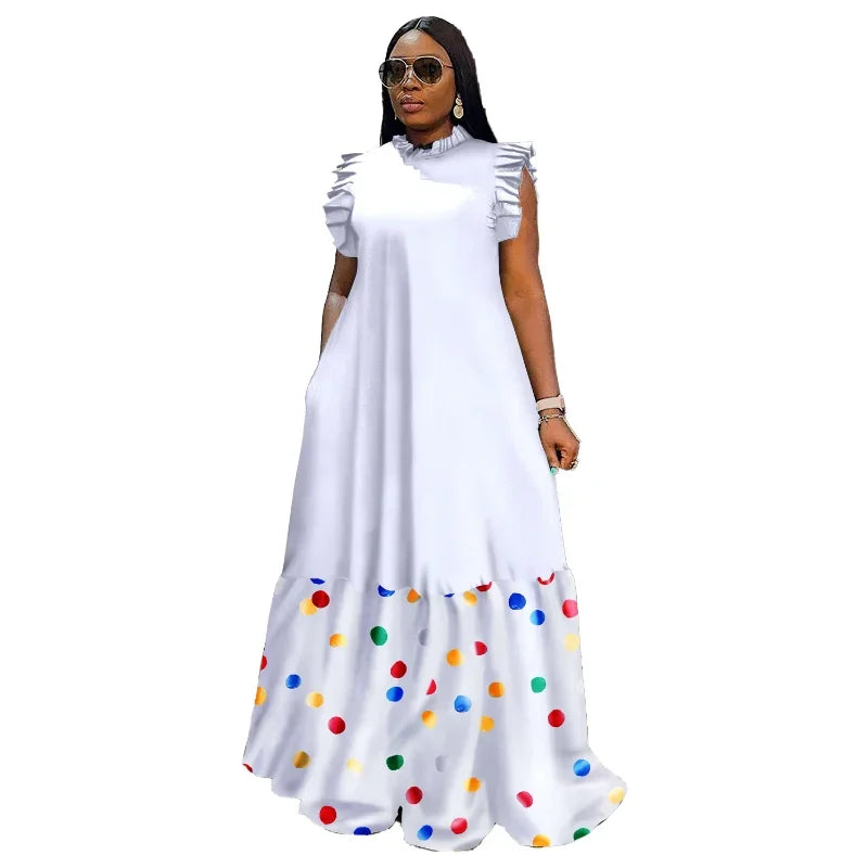 Women Dress Floor Length Dresses Solid A Line Round Neck Sleeveless Ruffles Casual Loose Elegant Splice Sexy Vestidos 2025