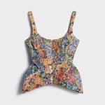 Load image into Gallery viewer, Women Top Floral Printed Spaghetti Strap Corset Top U-Neck Fishbone Boned Cinched Waist Irregular Hem Retro Vacation Camisole
