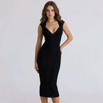 Load image into Gallery viewer, BEAUKEY Luxury Sexy Plunge V Bandage Long Dress Women Striped  Bodyocn  Party Celebrity Evening Dress Elastic Knitted Vestidos