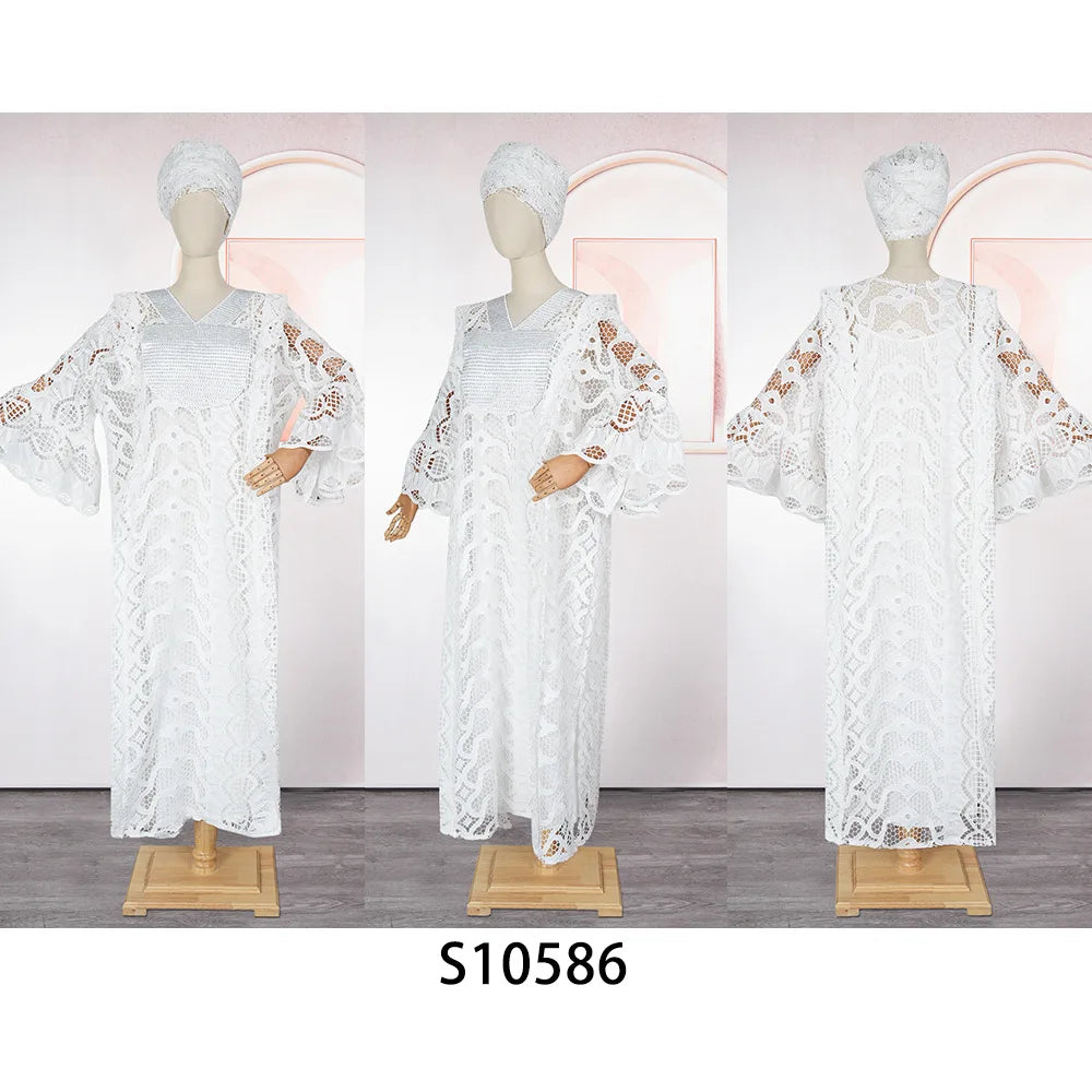 Elegant African Dresses for Women Muslim Fashion Boubou Abayas Robe Dashiki Ankara Lace Outfits Evening Gown Kaftan Maxi Dress